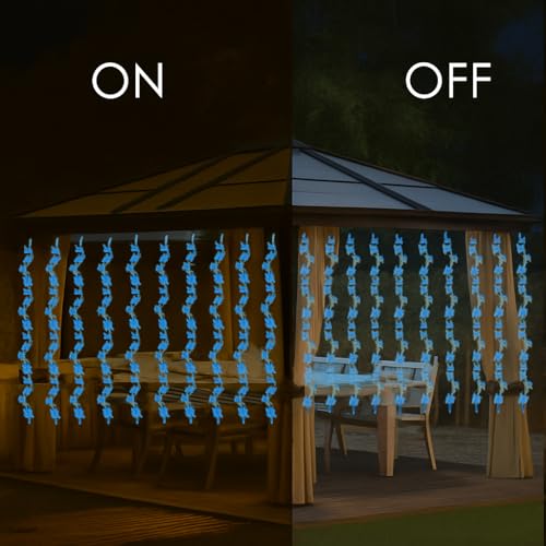 Image of Gesto Artificial Flower Curtain LED String Lights - 200 LED Warm White Fairy Lights with 8 Modes | AC Plug Mesh Curtain Lights for Balcony, Bedroom,Home,Diwali Decoration,Blue Hanging Lights (10x3 Ft)
