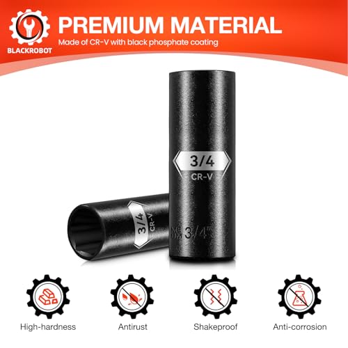 Image of 1 /2 Inch Drive 6-Point Deep Socket, 3 /4 Inch Deep Impact Socket, CR-V Steel