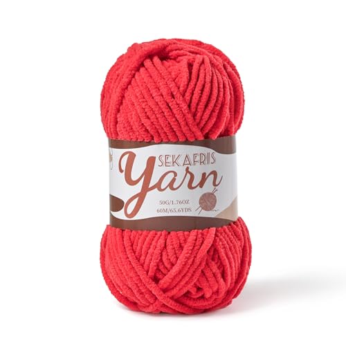 Image of Fluffy Velvet Yarn for Crocheting,Baby Blanket Yarn for Crocheting Soft,50g(65.6yds) Amigurumi Yarns,Plush Chenille Crochet Yarns,Puzzle Yarn for Crochet Weaving Craft(Red)