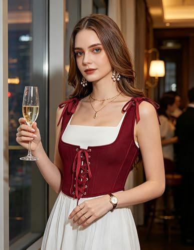 Image of Scarlet Darkness Women's Underbust Corset Top Renaissance Medieval Lace-up Boned Fairycore Pirate Corsets