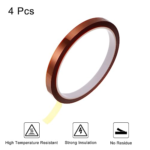 Image of HARFINGTON 4 Rolls Heat Tape High Temperature Heat Resistant Tape 8mmx33m(108ft) Sublimation Thermal Heat Transfer Tape for Sublimation Press No Residue, Yellow