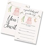 LOTHUY Sweet Baby Girl Baby Shower Party Invitations Boho Baby Clothes Fill in Invites Cards for Bab