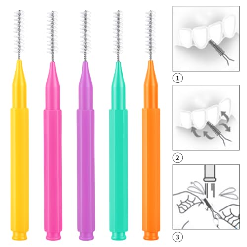 Image of 100 Pcs Interdental Brushes, 5 Sizes Braces Flossers for Cleaner Braces Brush Soft Dental Brushes Toothpicks Dental Floss Picks Dental for Braces Oral Cleaning(5 Colors)