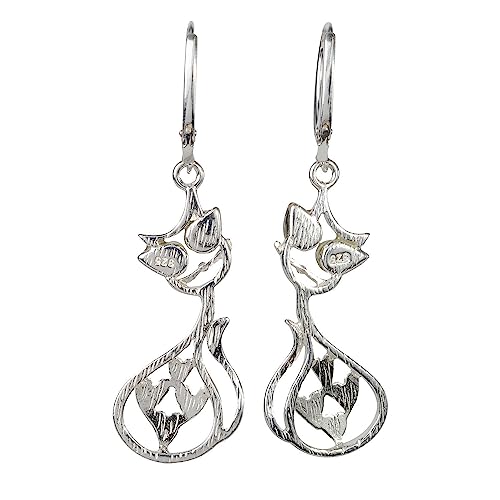 Aretes de plata esterlina 925 y ámbar báltico verde con forma de gato 6