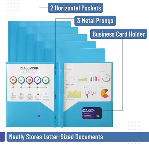 image for Mr. Pen- Plastic Folders with Pockets and Prongs, 5 Pack, Blue, Pocket