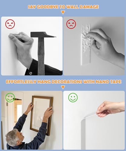 Image of PPB 4 Rolls Double Sided Tape Heavy Duty - Removable Mounting Tape for Poster Picture Hanging Carpet Strip Rug Wall Outdoor - Clear & Strong Nano Tape Adhesive Multipurpose - 1.0 inch & 0.5 inch, 40 Feet