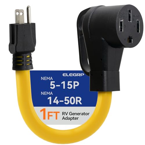 ELEGRP 15 Amp to 50 Amp RV Adapter Cord NEMA 5-15P to 14-50R Dogbone Electrical Converter 12 Heavy Duty RV Power Cord Adapter for Camper Travel Trailer - STW 10/3 Gauge UL Standard Compliant