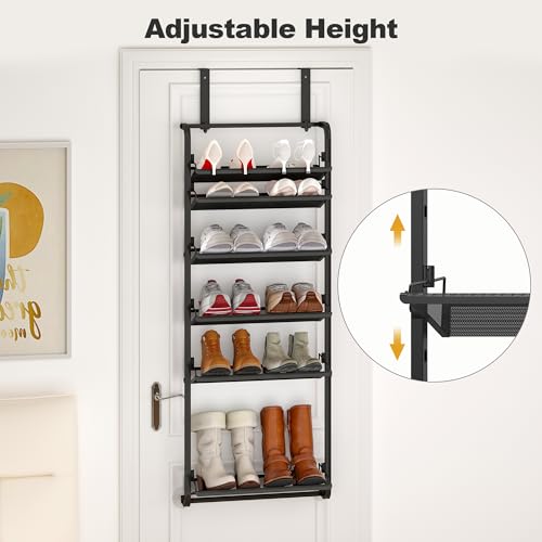 BUKFEN 6-Tier Adjustable Metal Shoe Rack, Over Door & Wall Mount Organizer