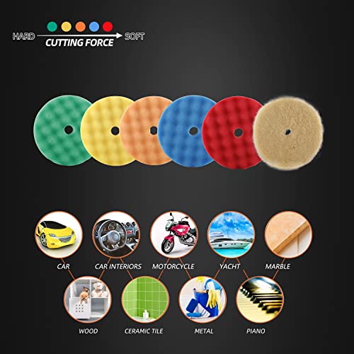 Buffing Polishing Pads, Zfe 6Pcs 5"(125Mm) Waffle Foam Buffing Pads Polishing Pads Wool Pad Kit For 5Inch Backing Plate Ro/Da/Ga Car Polisher Boat Compounding, Polishing And Waxing #TOP2