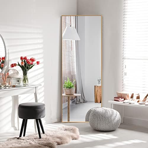 CASART Full Length Mirror, Rectangle Dressing Mirror Wall Sticker with Aluminum Frame, Wall Mounted Floor Mirror for Bathroom, Dressing Room, Bedroom and Living Room (Golden)
