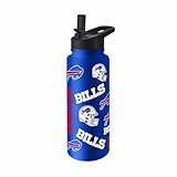 Team Fan Apparel NFL 34oz Quencher Stainless Steel Insulated Water Bottle, Easy-Carry, No-Spill, No-Leak Lid, Flip Top Spout (Buffalo Bills - Royal)