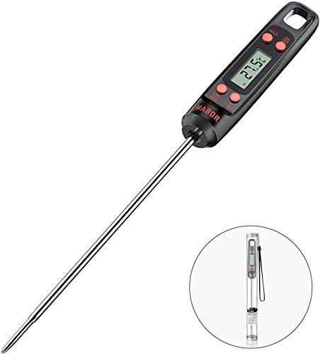 Habor Thermomètre Cuisson, Thermomètr de Cuisine,Thermometre à Viande, Sonde Ultra-Longue, 5s de Lecture Instantanée, avec Bouton ° C / ° F Grill, BBQ, Steak, Bonbons, Lait, Eau Bain Patis