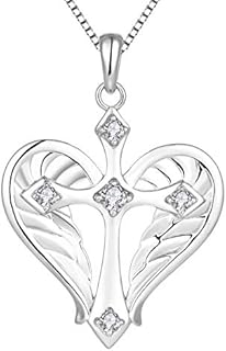 starchenie Love Heart Necklace 925 Sterling Silver Zirconia Crucifix Cross Pendant for Women