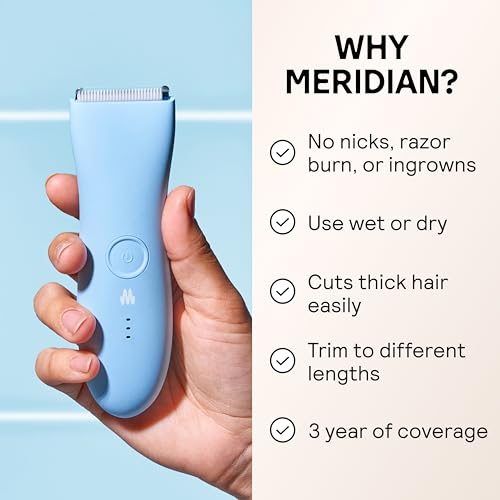 Image of MERIDIAN The Trimmer Original - Body Hair Trimmer for Men, Electric Shaver for Pubic Hair, Chest, Legs & Bikini, Waterproof & Rechargeable, Sky