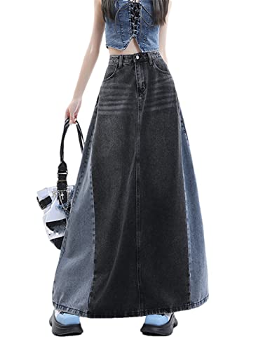 Jupe rétro en jean noir avec taille haute structurée et coupe trapèze taille 48
