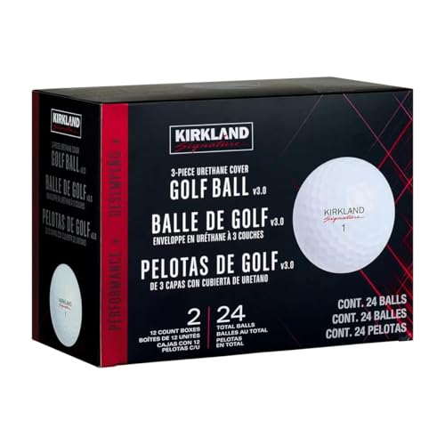 KIRKLAND Signature 3-Piece Urethane Cover White Golf Balls - 24 Pack High-Performance Golf Balls for Distance Control and Spin Soft Feel with Durable Construction Ideal for All Skill Levels