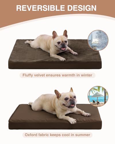Image of KSIIA Orthopedic Dog Bed for Medium Dogs with Waterproof Lining,Brown,29x18 | Deluxe Soft Plush Dog Crate Bed, Washable Pet Mat with Removable Cover & Egg Crate Foam for Medium Dogs Sleeping & Relaxing