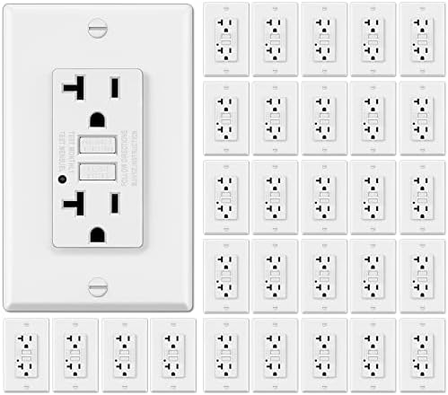30 Pack - ELECTECK 20A/125V Non-Tamper Resistant GFCI Outlets, Decor GFI Receptacles with LED Indicator, Ground Fault Circuit Interrupter, Wallplate Included, ETL Listed, White