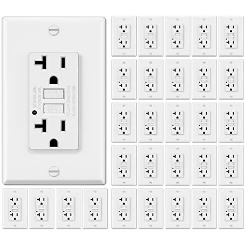 30 Pack - Electeck 20A/125V Non-Tamper Resistant Gfci Outlets, Decor Gfi Receptacles With Led Indicator, Ground Fault Circuit Interrupter, Wallplate Included, Etl Listed, White #TOP22