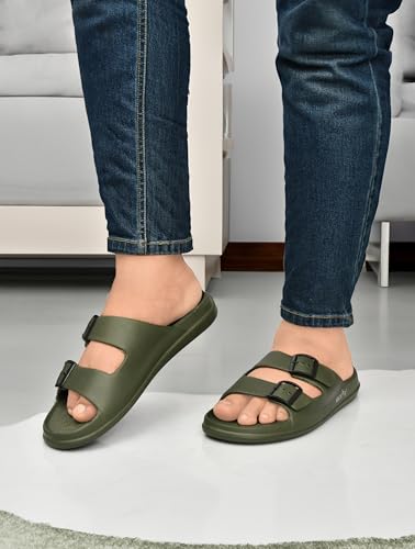 Image of HEALTH FIT Extra Soft Premium Classic Cushion Sliders /Slippers with Adjustable Buckle Strap & Light Weight Anti-SkidWaterproof Flip Flops for Men's HF150