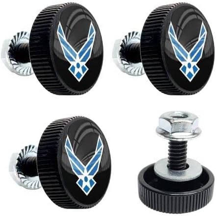 4 Black Custom Motorcycle License Plate Frame Tag Bolt Screws - USAF Air Force Style-9856-3815
