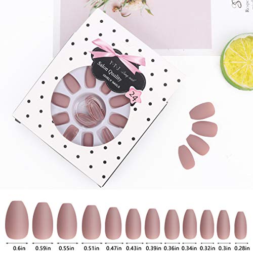 Coffin Matte False Nails, 24Pcs Pure Color Matte Coffin Nail Tips Ballerina False Gel Nails Art Set Full Cover Fake Nails, Acrylic Press on Nails with Nail Adhesive Tabs and Nail File (Nude Pink) - Thumbnail 7