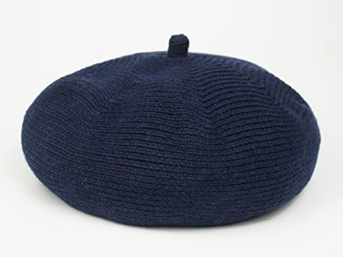Women's Solid Knit Furry French Beret Chic Beanie - Fall Winter Paris Artist Cap Beanie Hat (Navy) #TOP4