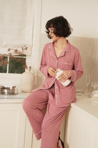 Image of Pajamas for Women Long Sleeve Pajama Set 2 Pieces Lounge Sets Sleepwear Pjs Ladies Sleepwear Button Down Nightwear