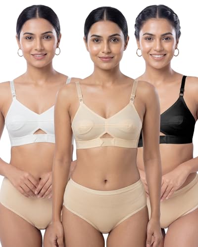 Image of Brida Sajini Women's Cotton Round Stitch Bra | Full Coverage | Single Layered | Non-Padded | Wireless | Saree Bra for Heavy Bust | Daily Use | Combo
