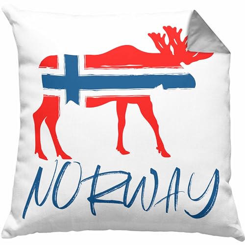 Trendation Norwegen Geschenke Kissen mit F&uuml;llung 40x40 Flagge Nordkap Elch Norway Grafik (Grau)