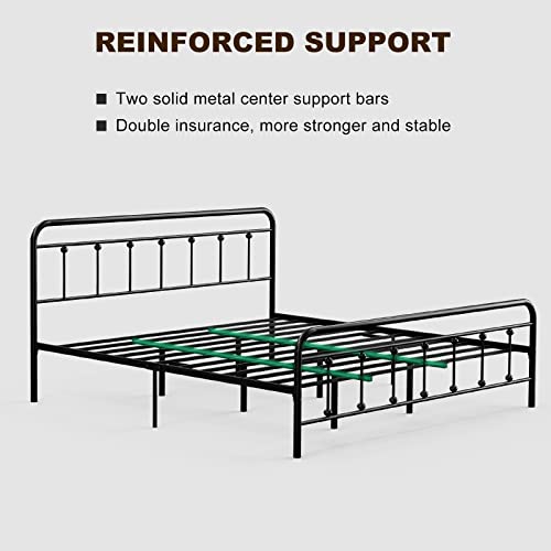 Ikifly California King Size Metal Bed Frame With Headboard & Footboard - Strong Steel Slats - Mattress Foundation - Victorian Vintage Style - No Box Spring Needed - Black/Cal King #TOP7
