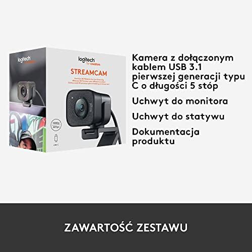 Logitech Streamcam Kamera Full Hd Ze Złączem Usb Typu C Do Przesyłania Strumieniowego Na Żywo I Tworzenia Treści, Pc/Mac - Szary,960-001281