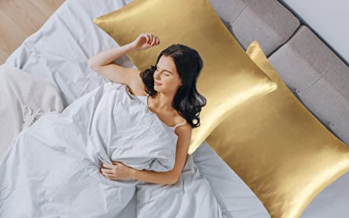 Satin Pillowcase For Hair And Skin -Bed Pillow Cases Standard Size Set Of 2,Satin Pillowcase 20X26 Inches, Solid Color Pillow Covers With Envelope Closure For Home,School, Hotel(Gold) #TOP6