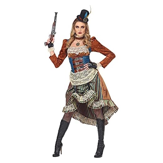 "STEAMPUNK" (dress with choker, fingerless gloves, mini top hat) - (L)