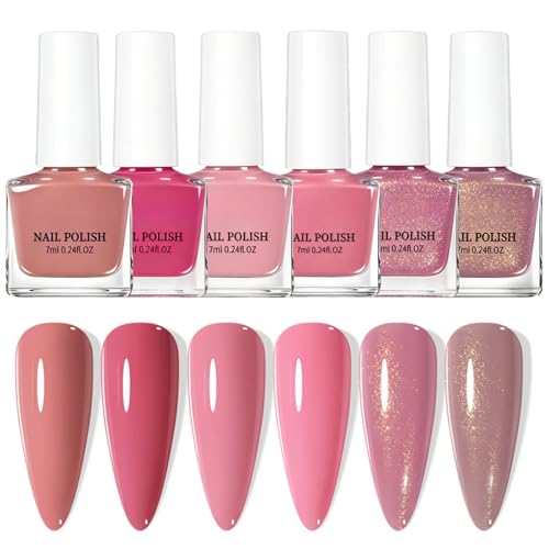 6PCS Christmas Pink Nail Polish Sets 7ML - Quick Dry Nude Pink Nail Varnish Set for Women, Long Lasting Pastel Nail Varnish Gift Set with Trendy Colours for Daily Wear, Party & Gift
