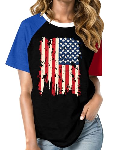 Zylkor American Flag Shirts for Women: USA T Shirt Patriotic Tops 4th of July T-Shirt USA Flag Crewneck Tee Tops
