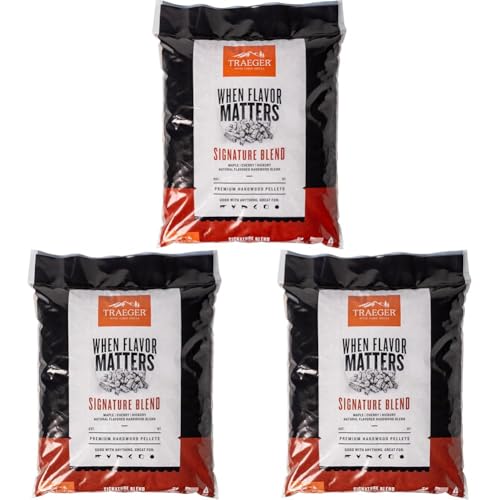 Traeger Grills Signature Blend 100% All-Natural Wood Pellets for Smokers and Pellet Grills, BBQ, Bake, Roast, 18 lb. Bag (Pack of 3)