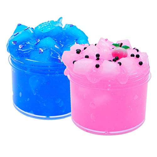 2 Piece Kit Jelly Cube Crunchy Slime, Pink Peach And Blue Sea Animal Super Soft Non-Stick, Birthday Gift Slime Party #TOP27