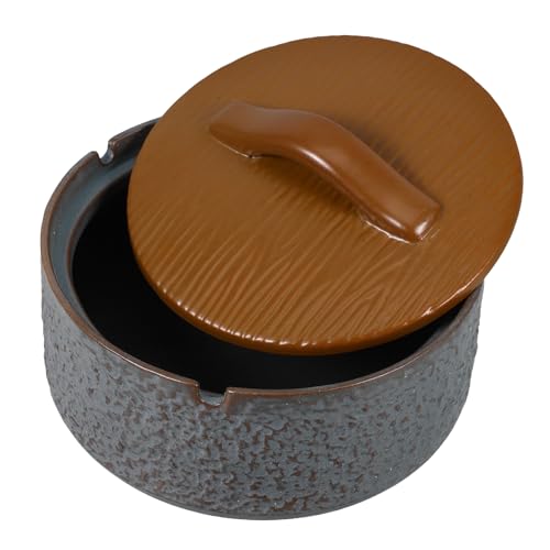 HOOTNEE Vintage Ceramic Ashtray with Lid Windproof Outdoor Ash Tray for Smokers Handmade Tabletop Ash Holder for Office Home Patio Decor Dust Prevention and Clean Environment Design