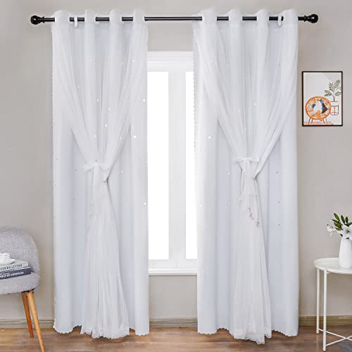 Unistar 2 Panels Stars Blackout For Bedroom Living Room Girls Kids Baby Room, Double Layer Star Cut Out Window Curtain, W52 X L84 Inch Length, Greyish White #TOP5