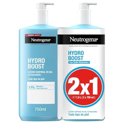 Neutrogena Hydro Boost Loción en Gel Ultraligera (Pack de 2 x 750 ml), crema hidratante corporal refrescante con Glicerina y Ácido Hialurónico para todo tipo de piel
