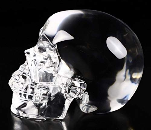 Skullis 5.0" K9 Crystal Skull, Hand Carved Gemstone Fine Art Sculpture, Reiki Healing Stone Statue. #TOP2