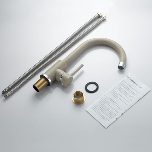 Küchenhahn Beige, Mischer für Waschmaschine mit 360 ° drehbarem Becken, Edelstahl