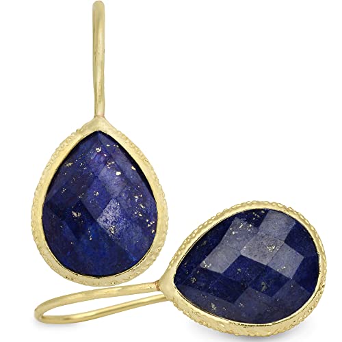 Lapis Lazuli Faceted Drop Earrings Gold Plated 925 Sterling Silver Handmade Statement Earrings Jewelry