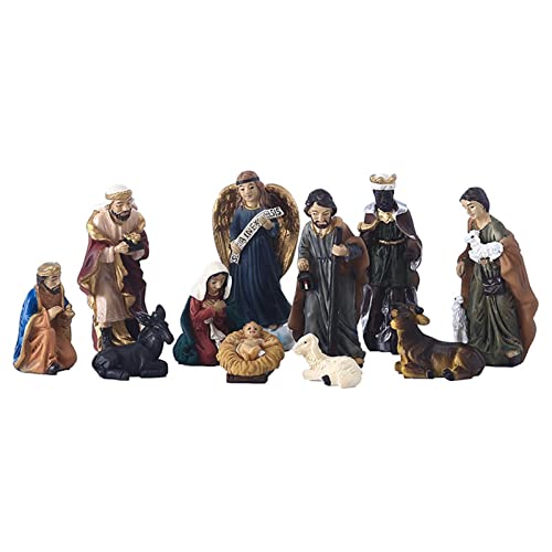 Conjunto de estatuetas de Natal, 11 peças Mini Resina de Natal Decorações de Nascimento de Jesus, Re