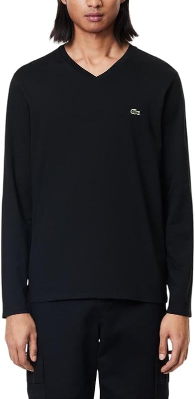 Lacoste remera de manga larga de algodón ligero Pima con cuello en V para hombre