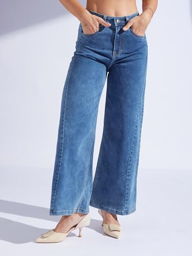 Image of Miss Chase Women's Wide-Leg High-Rise Regular-Length Stretchable Shaping Denim Jeans