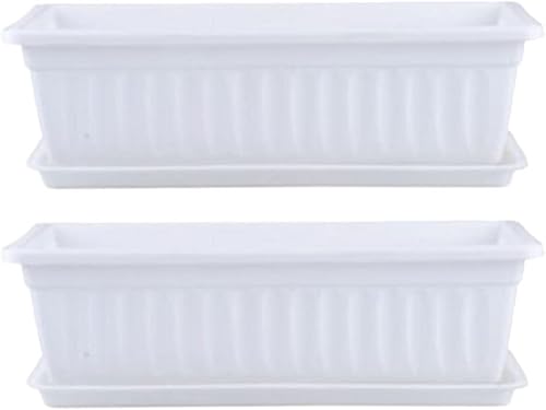 Miniatura 9 de Yardwe Macetero para ventana, 2 macetas de plástico para verduras, macetas rectangulares con bandeja para jardín interior y exterior, patio,