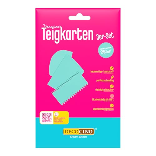 DECOCINO Teigkarten 3er-Set - Mint Edition - hochwertige Cake Scraper aus Kunststoff, ideal zum Portionieren & Dekorieren - spülmaschinengeeignet