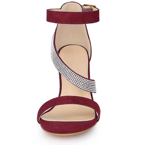 Allegra K Allegra K Women's Rhinestone Open Toe Block Heels Burgundy Sandals 10 M US